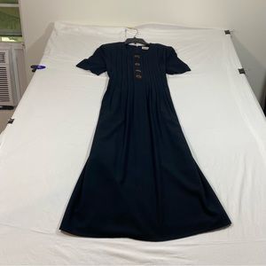 Vintage Kathie Lee Maxi Dress Black Pleated Bodice Decorative Animal Buttons